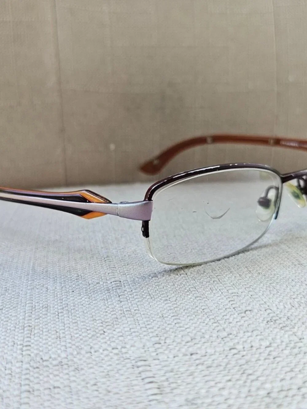 Morel France Women Eyeglasses Frame Brown/Orange/Lilac Tone Half Rim Glasses